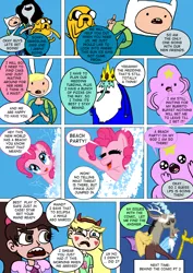 Size: 800x1133 | Tagged: safe, artist:imbriaart, derpibooru import, discord, pinkie pie, dog, draconequus, earth pony, human, pony, comic:magic princess war, adventure time, comic, crossdressing, crossover, disguise, finn the human, fionna, ice king, jake the dog, lumpy space princess, marceline, marco diaz, star butterfly, star vs the forces of evil