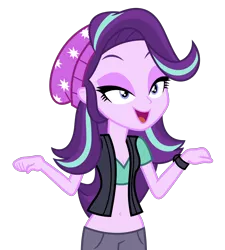 Size: 1912x2122 | Tagged: safe, artist:luckreza8, artist:ponyalfonso, derpibooru import, edit, vector edit, starlight glimmer, equestria girls, mirror magic, spoiler:eqg specials, beanie, belly button, clothes, cute, female, glimmerbetes, hat, lidded eyes, midriff, open mouth, pants, simple background, solo, transparent background, vector, watch, wristwatch