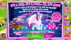 Size: 1280x720 | Tagged: advertisement, classical hippogriff, costs real money, crack is cheaper, derpibooru import, gameloft, hippogriff, looking at you, my little pony: the movie, official, queen novo, safe, sale, solo, sunburst