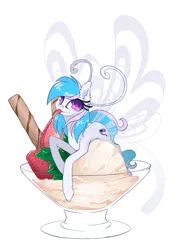 Size: 2121x3000 | Tagged: safe, artist:arctic-fox, derpibooru import, oc, oc:starburn, unofficial characters only, breezie, pony, :p, breeziefied, cup, cup of pony, food, ice cream, micro, race swap, silly, solo, species swap, tongue out