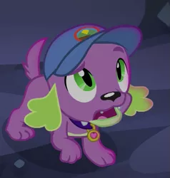 Size: 513x540 | Tagged: safe, derpibooru import, screencap, spike, spike the regular dog, dog, equestria girls, legend of everfree, cap, cropped, hat, male, paws