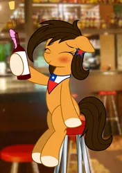 Size: 3000x4271 | Tagged: safe, artist:rainbownspeedash, derpibooru import, oc, oc:chilenia, ponified, unofficial characters only, pony, alcohol, blushing, chile, drunk, nation ponies, sitting, solo, wine, wine bottle
