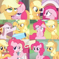 Size: 960x960 | Tagged: applejack, applepie, collage, consoling, cute, cute moments, derpibooru import, edit, editor:lisaloudleijon, female, helps, lesbian, magical mystery cure, my little pony: the movie, pinkamena diane pie, pinkie pie, safe, screencap, shipping, wonderbolts academy, yakity-sax