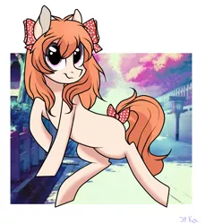 Size: 1015x1105 | Tagged: safe, artist:kilka-chan-yana, derpibooru import, oc, unofficial characters only, earth pony, pony, bow, hair bow, smiling, solo, tail bow