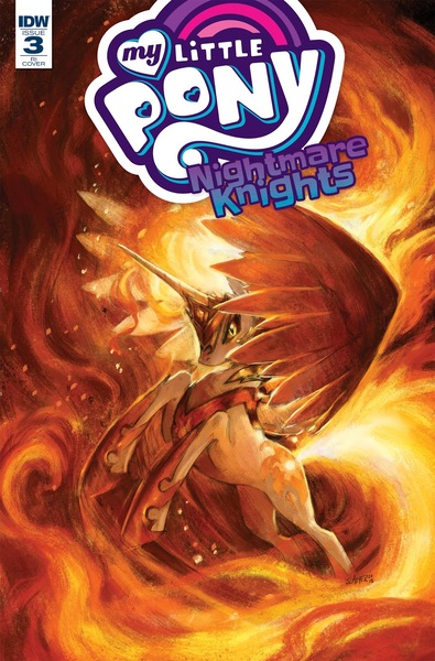 Size: 1054x1600 | Tagged: alicorn, artist:jennifer l. meyer, badass, comic cover, cover, cover art, daybreaker, derpibooru import, female, fire, idw, jewelry, mare, nightmare knights, regalia, safe, solo, spoiler:comic, spoiler:comicnightmareknights03