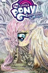 Size: 1054x1600 | Tagged: safe, artist:sararichard, derpibooru import, idw, fluttershy, pegasus, pony, spoiler:comic, spoiler:comic73, cover, covering, cute, duckling, female, kindness, mare, rain, shyabetes, smiling