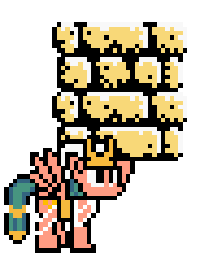 Size: 200x257 | Tagged: 8 bit, artist:mega-poneo, block, brick, derpibooru import, hoof hold, lifting, megaman, megapony, pixel art, safe, simple background, solo, somnambula, sprite, super arm, super strength, transparent background, video game