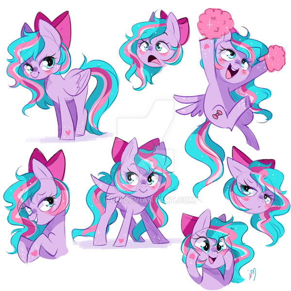 Size: 800x800 | Tagged: safe, artist:ipun, derpibooru import, oc, oc:spirit sparkle, unofficial characters only, pegasus, pony, blushing, bow, chibi, deviantart watermark, female, hair bow, mare, obtrusive watermark, pom pom, simple background, solo, watermark, white background