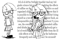 Size: 1500x1000 | Tagged: adorkable, artist:chopsticks, braces, caffeine, child, clothes, cute, derpibooru import, dialogue, dork, female, for science, human, monochrome, obscured text, pleated skirt, potty time, safe, school uniform, shivering, shoes, sketch, skirt, sleep deprivation, socks, solo, text, twiabetes, twilight sparkle