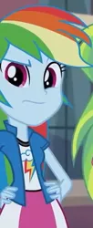 Size: 220x540 | Tagged: safe, derpibooru import, screencap, rainbow dash, equestria girls, friendship games, angry, cropped, female, looking at you