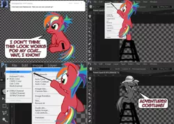 Size: 1602x1150 | Tagged: safe, artist:nightmaremoons, derpibooru import, oc, oc:pun, earth pony, pony, ask pun, ask, female, fourth wall, hat, mare, photoshop, pith helmet, rainbow wig, solo