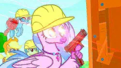 Size: 921x518 | Tagged: applejack, dank memes, deep fried meme, delet this, derpibooru import, distorted, edit, edited screencap, glock, glowing eyes, glowing eyes meme, gun, handgun, hippogriff, meme, non-compete clause, ocellus, pistol, safe, sandbar, screencap, silverstream, weapon