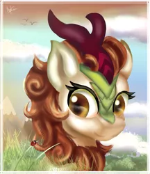 Size: 2253x2603 | Tagged: artist:ilynalta, autumn blaze, derpibooru import, female, kirin, looking at you, safe, solo, sounds of silence