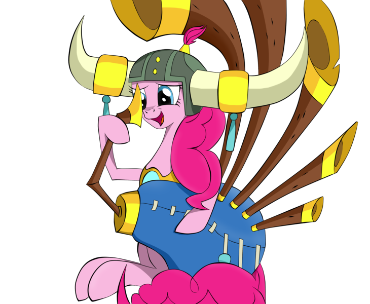 Size: 1850x1520 | Tagged: safe, artist:dualtry, derpibooru import, pinkie pie, earth pony, pony, yakity-sax, female, helmet, honorary yak horns, horned helmet, mare, open mouth, simple background, solo, transparent background, viking helmet, yovidaphone