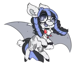 Size: 1735x1481 | Tagged: safe, artist:chimera-tea, derpibooru import, oc, oc:dorothy, unofficial characters only, bat pony, bat pony oc, bat wings, braid, cloak, clothes, fangs, glasses, happy, open mouth, simple background, solo, transparent background, wings