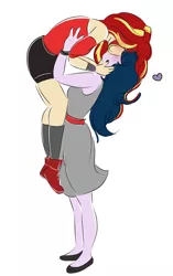 Size: 806x1280 | Tagged: safe, artist:horsegirlpodcast, derpibooru import, sci-twi, sunset shimmer, twilight sparkle, equestria girls, alternate costumes, alternate hairstyle, alternate universe, clothes, dress, female, kissing, lesbian, scitwishimmer, shipping, sunsetsparkle