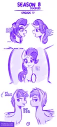 Size: 643x1412 | Tagged: safe, artist:jcosneverexisted, derpibooru import, rainbow dash, rarity, starlight glimmer, twilight sparkle, twilight sparkle (alicorn), alicorn, pegasus, pony, unicorn, season 8 doodles, the end in friend, comic, cute, dialogue, dusk shine, female, male, mare, mlp:fim doodles, monochrome, patreon, rainbow blitz, raribetes, rule 63, simple background, sketch, stallion, white background