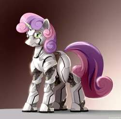 Size: 2510x2480 | Tagged: safe, artist:batonya12561, derpibooru import, sweetie belle, pony, robot, robot pony, friendship is witchcraft, adoracreepy, creepy, cute, green eyes, solo, sweetie bot