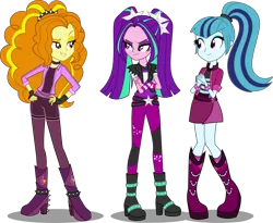 Size: 1347x1103 | Tagged: safe, artist:jenniheartva, derpibooru import, adagio dazzle, aria blaze, sonata dusk, equestria girls, alternate costumes, alternate universe, boots, clothes, female, group, high heel boots, human counterpart, pigtails, ponytail, shoes, simple background, the dazzlings, transparent background, trio, trio female, twintails