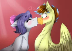 Size: 2993x2115 | Tagged: safe, artist:ggchristian, derpibooru import, oc, oc:andy, oc:susan, unofficial characters only, earth pony, hippogriff, pony, female, kissing, male, mare, straight