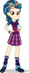 Size: 2391x6000 | Tagged: safe, artist:sebisscout1997, derpibooru import, indigo zap, equestria girls, friendship games, .svg available, angry, clothes, crystal prep academy uniform, crystal prep shadowbolts, goggles, hand on hip, looking at you, pleated skirt, school uniform, shoes, simple background, skirt, sneakers, socks, solo, transparent background, vector