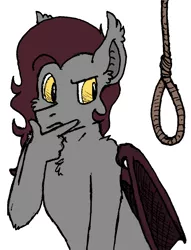 Size: 900x1180 | Tagged: semi-grimdark, artist:pastelpalette, derpibooru import, oc, oc:rewrite auriar, anthro, bat pony, considering suicide, implied hanging, male, meme, noose, solo, suicidal