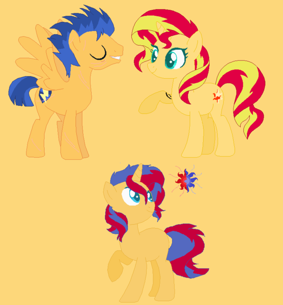 Size: 801x865 | Tagged: safe, artist:blueberrymuffin02, derpibooru import, flash sentry, sunset shimmer, family, female, flashimmer, male, offspring, parent:flash sentry, parent:sunset shimmer, parents:flashimmer, shipping, straight