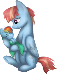 Size: 434x554 | Tagged: safe, artist:jake2714, derpibooru import, rainbow dash, windy whistles, pegasus, pony, baby, baby dash, baby pony, cute, dashabetes, female, filly, filly rainbow dash, foal, grumpy, holding a pony, mare, mother and child, mother and daughter, simple background, transparent background, younger