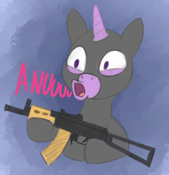 Size: 976x1013 | Tagged: safe, anonymous artist, derpibooru import, pony, unicorn, /mlp/, 4chan, aks-74u, balaclava, bandit, bodysuit, cheeki breeki, dark background, drawthread, gun, hoof hold, probably not twilight sparkle, s.t.a.l.k.e.r., simple background, solo, weapon