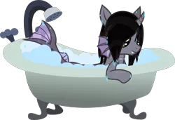 Size: 2336x1595 | Tagged: safe, artist:lightningbolt, derpibooru import, ponified, ponified:kellin quinn, half-siren, hybrid, pony, .svg available, bath, bathtub, claw foot bathtub, curved horn, disguise, disguised siren, dripping, fangs, fish tail, glow, hair over one eye, horn, jewelry, male, necklace, scales, simple background, sleeping with sirens, slit eyes, solo, stallion, transparent background, vector, water, wet, wet mane