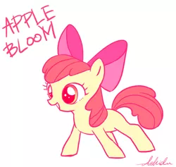 Size: 970x919 | Tagged: safe, artist:ashidaume, derpibooru import, apple bloom, earth pony, pony, bow, female, filly, hair bow, simple background, solo, white background