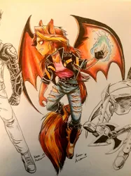 Size: 1280x1707 | Tagged: safe, artist:thecaptainacobskicorncob, derpibooru import, sunset shimmer, demon, equestria girls, clothes, converse, demon wings, shoes, sunset satan, tail, traditional art, wings