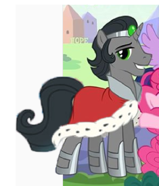 Size: 573x670 | Tagged: safe, derpibooru import, edit, idw, king sombra, pinkie pie, twilight sparkle, pony, unicorn, siege of the crystal empire, cape, clothes, cropped, gameloft, idw showified, male, reformed sombra, solo focus, stallion