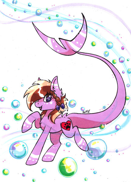 Size: 758x1055 | Tagged: safe, artist:imaranx, derpibooru import, oc, oc:ashee, unofficial characters only, original species, pony, shark, shark pony, bubble, female, solo, traditional art