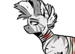 Size: 3500x2500 | Tagged: artist:lrusu, bandage, blood, derpibooru import, fallout equestria, fanfic, fanfic art, female, mare, oc, oc:xenith, profile, quadrupedal, safe, scar, simple background, solo, unofficial characters only, white background, zebra