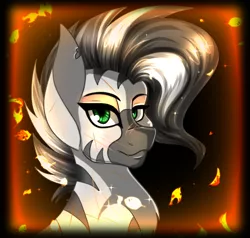 Size: 700x666 | Tagged: abstract background, artist:derpsonhooves, bust, chest fluff, derpibooru import, fallout equestria, fanfic, fanfic art, female, mare, oc, oc:xenith, part of a set, portrait, safe, scar, solo, unofficial characters only, zebra