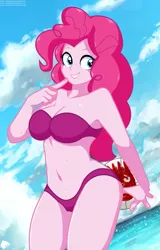 Size: 1583x2479 | Tagged: suggestive, alternate version, artist:aboimages03, derpibooru import, pinkie pie, equestria girls, adorasexy, belly button, bikini, bikini babe, breasts, cast away, cleavage, clothes, curvy, cute, female, movie reference, sexy, solo, solo female, sports, stupid sexy pinkie, swimsuit, volleyball, wilson (cast away)