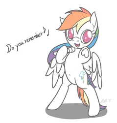Size: 1412x1476 | Tagged: safe, artist:camo-pony, derpibooru import, rainbow dash, pegasus, pony, belly button, bipedal, dialogue, doodle, earth wind & fire, featured image, female, hoof hold, image, mare, microphone, no pupils, partial color, png, september, september (song), signature, simple background, solo, song reference, white background