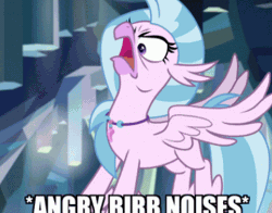 Size: 400x313 | Tagged: angry, animated, birb, caption, classical hippogriff, cropped, cute, derpibooru import, descriptive noise, diastreamies, edit, edited screencap, eyelashes, female, gif, hippogriff, horsebirb, horsebird, image macro, jewelry, meme, necklace, noise, oof, safe, school of friendship, screencap, shaking, silverrage, silverstream, solo, text, triggered, what lies beneath
