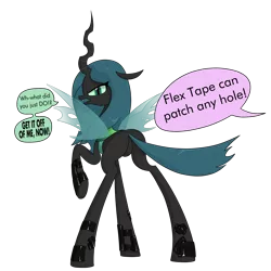 Size: 3000x3000 | Tagged: angry, artist:moonatik, bugbutt, butt, changeling, changeling queen, cheeselegs, derpibooru import, dialogue, featureless crotch, female, flex tape, implied starlight glimmer, plot, queen chrysalis, queen chrysalis is not amused, raised tail, safe, simple background, solo, tail, tail aside, transparent background, unamused, underhoof