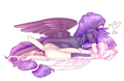 Size: 2221x1457 | Tagged: safe, artist:honeybbear, derpibooru import, oc, oc:ender heart, oc:lyshuu, unofficial characters only, pegasus, pony, female, lesbian, mare, on back, simple background, transparent background