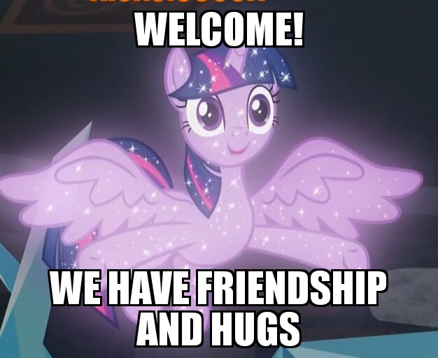 Size: 626x512 | Tagged: safe, derpibooru import, edit, edited screencap, screencap, tree of harmony, twilight sparkle, twilight sparkle (alicorn), alicorn, pony, what lies beneath, caption, cropped, female, friendship, hooves, hug, image macro, implied twilight sparkle, mare, meme, open hooves, school of friendship, smiling, solo, sparkles, spread wings, text, treelight sparkle, welcome, wings