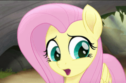 Size: 381x253 | Tagged: safe, derpibooru import, screencap, fluttershy, pegasus, pony, my little pony: the movie, animated, blinking, cute, female, floppy ears, gif, mare, open mouth, scared, shyabetes, solo