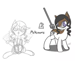 Size: 1964x1556 | Tagged: safe, artist:camo-pony, derpibooru import, oc, ponified, unofficial characters only, object pony, original species, pony, doodle, female, glasses, mare, metronome, no pupils, signature, simple background, sketch, solo, white background