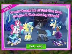 Size: 1024x768 | Tagged: safe, derpibooru import, official, princess amore, proper postal, crystal pony, pegasus, pony, unicorn, siege of the crystal empire, advertisement, armor, crystal guard, crystal guard armor, female, gameloft, limited-time story, mailpony, male, mare, mirror-sombra's castle guard, stallion