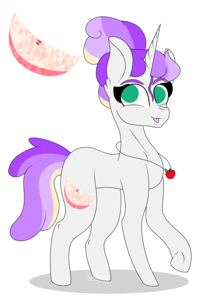 Size: 1024x1442 | Tagged: safe, artist:tomboygirl45, derpibooru import, oc, oc:apple jewel, pony, unicorn, female, magical lesbian spawn, mare, offspring, parent:applejack, parent:rarity, parents:rarijack, simple background, solo, transparent background