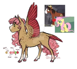 Size: 1024x922 | Tagged: safe, artist:givolpon, derpibooru import, fluttershy, trouble shoes, oc, pegasus, pony, base used, deviantart watermark, female, male, mare, obtrusive watermark, offspring, parent:fluttershy, parent:troubleshoes clyde, parents:troubleshy, reference sheet, shipping, simple background, solo, straight, tail feathers, transparent background, troubleshy, watermark