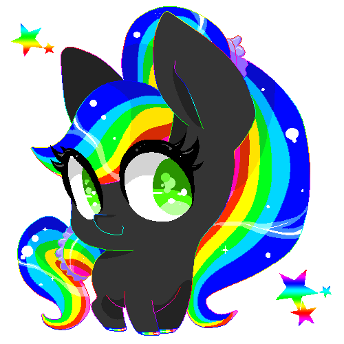 Size: 500x500 | Tagged: animated, artist:imaranx, blinking, chibi, cute, derpibooru import, gif, multicolored hair, oc, oc:nightylighty, pixel-crisp art, rainbow hair, safe, shiny, simple background, solo, sparkles, stars, transparent background, unofficial characters only