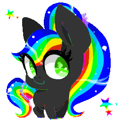 Size: 500x500 | Tagged: animated, artist:imaranx, blinking, chibi, cute, derpibooru import, gif, multicolored hair, oc, oc:nightylighty, pixel-crisp art, rainbow hair, safe, shiny, simple background, solo, sparkles, stars, transparent background, unofficial characters only