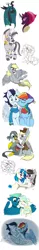 Size: 728x4608 | Tagged: safe, artist:celestial-rainstorm, derpibooru import, cheese sandwich, derpy hooves, gabby, octavia melody, pinkie pie, queen chrysalis, rainbow dash, sky stinger, soarin', tempest shadow, vapor trail, vinyl scratch, zecora, changeling, changeling queen, earth pony, gryphon, pegasus, pony, unicorn, zebra, cheesepie, clothes, derby, ear piercing, earring, female, food, friendshipping, hat, jewelry, kiss on the cheek, kissing, leg rings, male, mare, muffin, neck rings, piercing, prosthetic horn, prosthetics, scarf, shipping, sketch, sketch dump, soarindash, stallion, straight, tempest gets her horn back, vaporsky